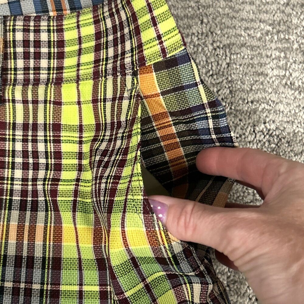 Akris Punto Crop Pants Women 16 Plaid Academia Retro Style Wide Leg Neon Yellow - Picture 3 of 7